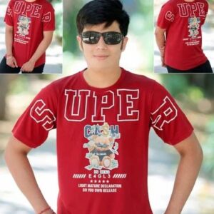 Boys Red Printed Round Neck T Shirt