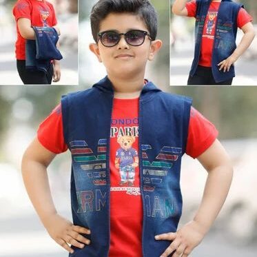 Boys Red Printed T Shirt With Jacket