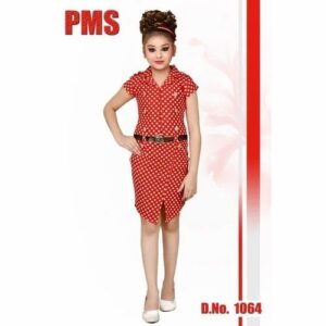 Girls Red Dotted Western Dress