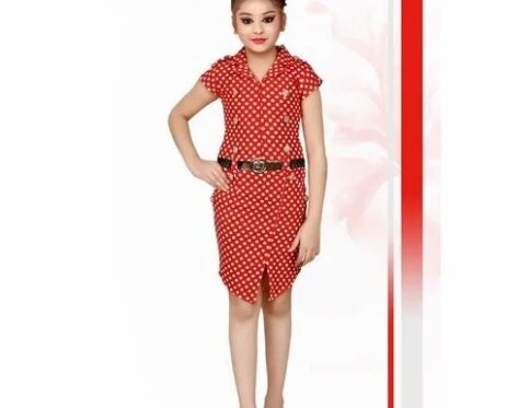 Girls Red Dotted Western Dress
